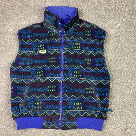 Vintage 90s Columbia Reversible Vest Men's XL Fleece Southwestern Aztec Purple - Picture 1 of 12